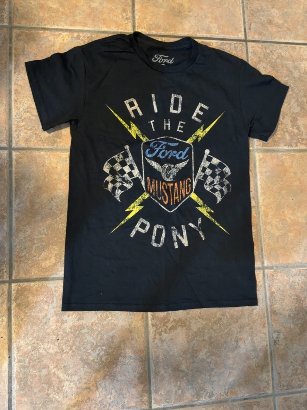 Ford' Black 'Ride The Pony' Mustang Graphic Tee